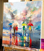 'Sunshine after Storm' Oil Painting on Canvas, Ready to Hang - Eva Czarniecka Umbrella Oil paintings Rain London Streets Pallets Knife Limited Edition Prints Impressionism Art Contemporary