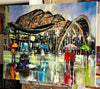 'Sheffield Winter Garden'  Oil Picture Commission/Reserved - Eva Czarniecka Umbrella Oil paintings Rain London Streets Pallets Knife Limited Edition Prints Impressionism Art Contemporary
