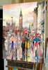 'Late Summer' Original Oil Painting on Canvas Ready to Hang - Eva Czarniecka Umbrella Oil paintings Rain London Streets Pallets Knife Limited Edition Prints Impressionism Art Contemporary