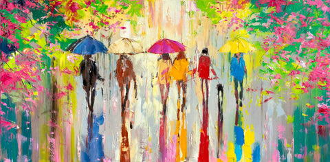 'Sunny Day in Hyde Park II' Limited Edition Print Ready To Hang - Eva Czarniecka Umbrella Oil paintings Rain London Streets Pallets Knife Limited Edition Prints Impressionism Art Contemporary