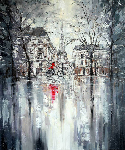 'Winter day in Paris II' Commission - Eva Czarniecka Umbrella Oil paintings Rain London Streets Pallets Knife Limited Edition Prints Impressionism Art Contemporary