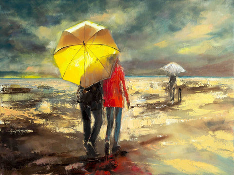 'One Morning in May' Original Oil Painting on Canvas Ready to Hang - Eva Czarniecka Umbrella Oil paintings Rain London Streets Pallets Knife Limited Edition Prints Impressionism Art Contemporary