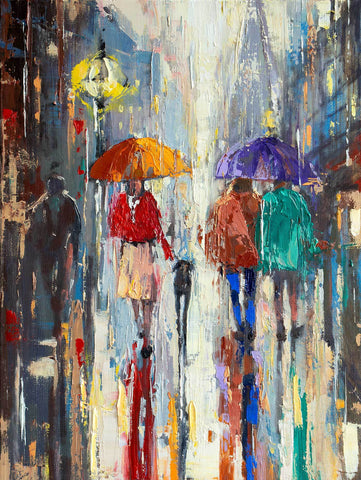'RAINY NOVEMBER IN LONDON' Original Oil Painting on Canvas Ready to Hang - Eva Czarniecka Umbrella Oil paintings Rain London Streets Pallets Knife Limited Edition Prints Impressionism Art Contemporary