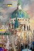 'Autumn Walk in St.Pauls'  Oil Painting on Canvas Ready to Hang - Eva Czarniecka Umbrella Oil paintings Rain London Streets Pallets Knife Limited Edition Prints Impressionism Art Contemporary