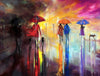 'Saturday Night Walks' Original Oil Painting on Canvas Ready to Hang - Eva Czarniecka Umbrella Oil paintings Rain London Streets Pallets Knife Limited Edition Prints Impressionism Art Contemporary