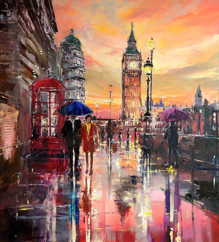 Original Oil Painting on Canvas Umbrella london Limited Edition Prints