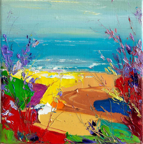 'Summertime'  Painting on Canvas Ready to Hang - Eva Czarniecka Umbrella Oil paintings Rain London Streets Pallets Knife Limited Edition Prints Impressionism Art Contemporary