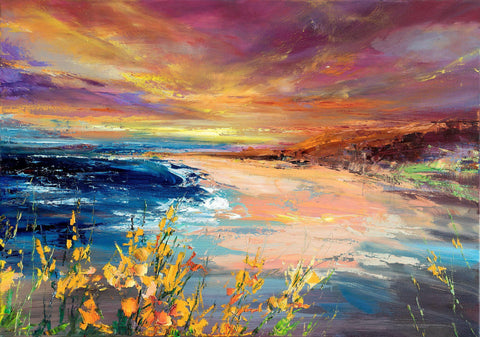 'Rhossili Bay' Oil Painting on Canvas Ready to Hang - Eva Czarniecka Umbrella Oil paintings Rain London Streets Pallets Knife Limited Edition Prints Impressionism Art Contemporary