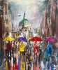'London Stroll On A Rainy Day' Oil Painting on Canvas Ready to Hang - Eva Czarniecka Umbrella Oil paintings Rain London Streets Pallets Knife Limited Edition Prints Impressionism Art Contemporary