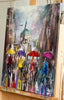 'London Stroll On A Rainy Day' Oil Painting on Canvas Ready to Hang - Eva Czarniecka Umbrella Oil paintings Rain London Streets Pallets Knife Limited Edition Prints Impressionism Art Contemporary