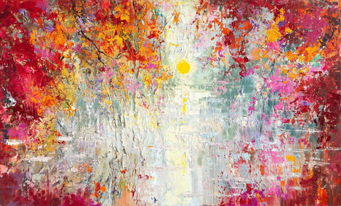 'Misty Morning' Oil Painting on Canvas Ready to Hang - Eva Czarniecka Umbrella Oil paintings Rain London Streets Pallets Knife Limited Edition Prints Impressionism Art Contemporary