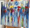 'Moon At Night In The City Of Rain' Oil Painting on Canvas Ready to Hang - Eva Czarniecka Umbrella Oil paintings Rain London Streets Pallets Knife Limited Edition Prints Impressionism Art Contemporary