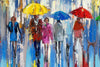 'Moon At Night In The City Of Rain' Oil Painting on Canvas Ready to Hang - Eva Czarniecka Umbrella Oil paintings Rain London Streets Pallets Knife Limited Edition Prints Impressionism Art Contemporary