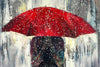 'Red Umbrella Rain'  Oil Painting on Canvas Ready to Hang - Eva Czarniecka Umbrella Oil paintings Rain London Streets Pallets Knife Limited Edition Prints Impressionism Art Contemporary