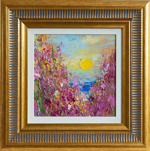 'Springtime' Framed Original Oil Painting - Eva Czarniecka Umbrella Oil paintings Rain London Streets Pallets Knife Limited Edition Prints Impressionism Art Contemporary