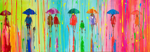 'Invitation for Spring' Acrylic Painting on Canvas Ready to Hang - Eva Czarniecka Umbrella Oil paintings Rain London Streets Pallets Knife Limited Edition Prints Impressionism Art Contemporary