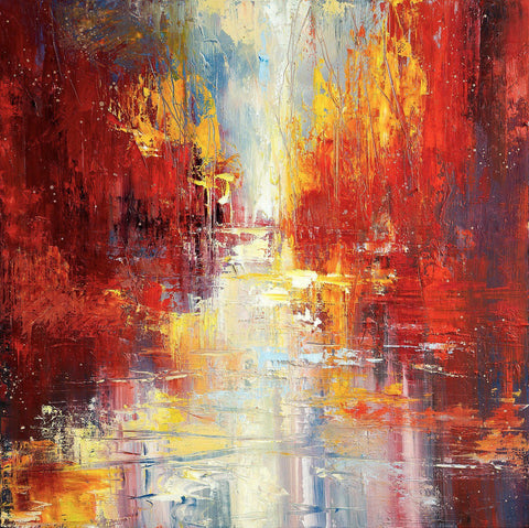 'Chasing The Dream" Oil Painting on Canvas Ready to Hang - Eva Czarniecka Umbrella Oil paintings Rain London Streets Pallets Knife Limited Edition Prints Impressionism Art Contemporary