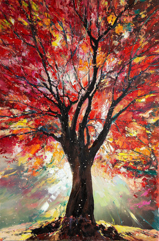 'Tree Of Life' Original Oil Painting on Canvas - Eva Czarniecka Umbrella Oil paintings Rain London Streets Pallets Knife Limited Edition Prints Impressionism Art Contemporary