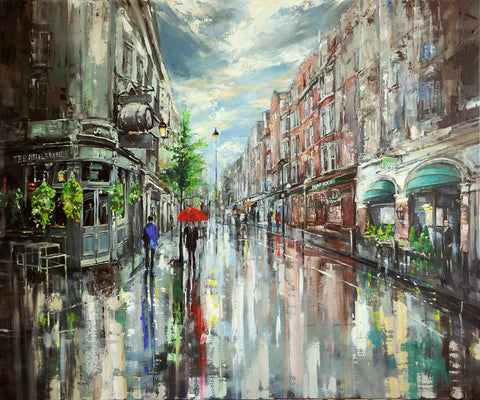 Commission for Rob - Eva Czarniecka Umbrella Oil paintings Rain London Streets Pallets Knife Limited Edition Prints Impressionism Art Contemporary
