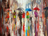 'Summer Rain' Original Oil Painting on Canvas - Eva Czarniecka Umbrella Oil paintings Rain London Streets Pallets Knife Limited Edition Prints Impressionism Art Contemporary