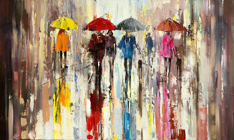 'City Escape' Oil Painting on Canvas - Eva Czarniecka Umbrella Oil paintings Rain London Streets Pallets Knife Limited Edition Prints Impressionism Art Contemporary
