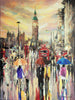 'London City Rush'  Original Oil Painting on Canvas - Eva Czarniecka Umbrella Oil paintings Rain London Streets Pallets Knife Limited Edition Prints Impressionism Art Contemporary