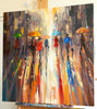 'August Evening Glow' Oil Painting on Canvas - Eva Czarniecka Umbrella Oil paintings Rain London Streets Pallets Knife Limited Edition Prints Impressionism Art Contemporary