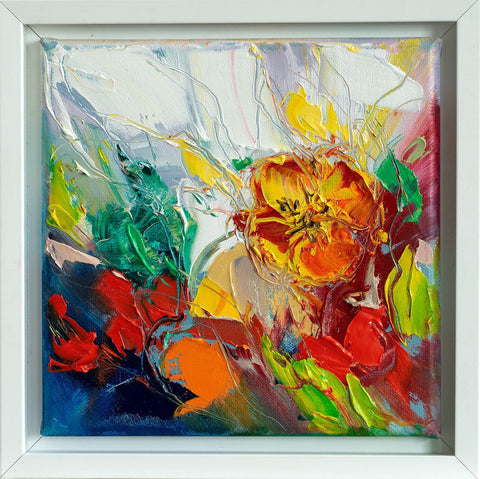 'Pansy' Oil Painting Framed - Eva Czarniecka Umbrella Oil paintings Rain London Streets Pallets Knife Limited Edition Prints Impressionism Art Contemporary