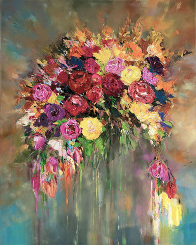 'Midsummer Bouquet' Oil Painting on Canvas - Eva Czarniecka Umbrella Oil paintings Rain London Streets Pallets Knife Limited Edition Prints Impressionism Art Contemporary