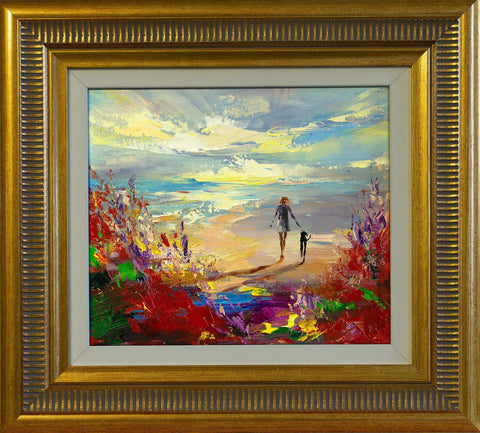 'Summer Moods' Framed Oil Painting on Canvas Ready to Hang - Eva Czarniecka Umbrella Oil paintings Rain London Streets Pallets Knife Limited Edition Prints Impressionism Art Contemporary