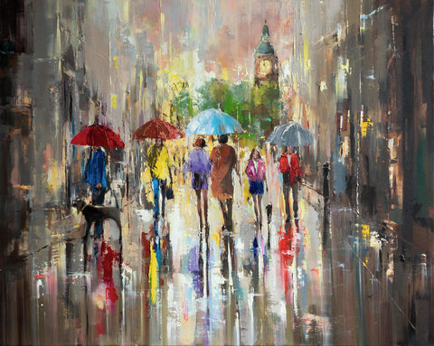 'City Walk-London' Oil Painting on Canvas