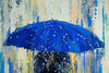 'Blue Umbrella'  Framed Oil Painting Ready to Hang - Eva Czarniecka Umbrella Oil paintings Rain London Streets Pallets Knife Limited Edition Prints Impressionism Art Contemporary
