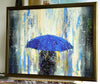 'Blue Umbrella'  Framed Oil Painting Ready to Hang - Eva Czarniecka Umbrella Oil paintings Rain London Streets Pallets Knife Limited Edition Prints Impressionism Art Contemporary