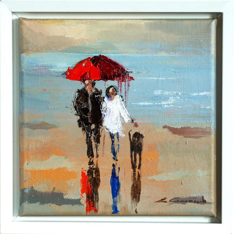 'Our Journey' Framed Oil Painting on Canvas Ready to Hang - Eva Czarniecka Umbrella Oil paintings Rain London Streets Pallets Knife Limited Edition Prints Impressionism Art Contemporary