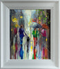 'Friday Rain' Framed Oil Painting on Canvas Ready to Hang - Eva Czarniecka Umbrella Oil paintings Rain London Streets Pallets Knife Limited Edition Prints Impressionism Art Contemporary