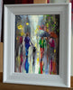 'Friday Rain' Framed Oil Painting on Canvas Ready to Hang - Eva Czarniecka Umbrella Oil paintings Rain London Streets Pallets Knife Limited Edition Prints Impressionism Art Contemporary