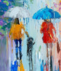 'Vibrations' Framed Oil Painting on Canvas - Eva Czarniecka Umbrella Oil paintings Rain London Streets Pallets Knife Limited Edition Prints Impressionism Art Contemporary