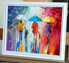 'Vibrations' Framed Oil Painting on Canvas - Eva Czarniecka Umbrella Oil paintings Rain London Streets Pallets Knife Limited Edition Prints Impressionism Art Contemporary