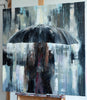'Into The Unknown' Oil Painting on Canvas RESERVED - Eva Czarniecka Umbrella Oil paintings Rain London Streets Pallets Knife Limited Edition Prints Impressionism Art Contemporary