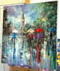 'London Central' Oil Painting on Canvas - Eva Czarniecka Umbrella Oil paintings Rain London Streets Pallets Knife Limited Edition Prints Impressionism Art Contemporary