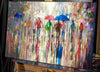 'London Evening Glow' Oil Painting on Canvas - Eva Czarniecka Umbrella Oil paintings Rain London Streets Pallets Knife Limited Edition Prints Impressionism Art Contemporary
