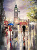 'Big Ben London Rain' Original Oil Painting on Canvas Ready to Hang - Eva Czarniecka Umbrella Oil paintings Rain London Streets Pallets Knife Limited Edition Prints Impressionism Art Contemporary