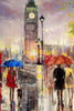 'Big Ben London Rain' Original Oil Painting on Canvas Ready to Hang - Eva Czarniecka Umbrella Oil paintings Rain London Streets Pallets Knife Limited Edition Prints Impressionism Art Contemporary