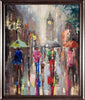 'City Rush Hour'  Painting on Canvas Framed Ready to Hang - Eva Czarniecka Umbrella Oil paintings Rain London Streets Pallets Knife Limited Edition Prints Impressionism Art Contemporary