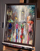 'City Rush Hour'  Painting on Canvas Framed Ready to Hang - Eva Czarniecka Umbrella Oil paintings Rain London Streets Pallets Knife Limited Edition Prints Impressionism Art Contemporary