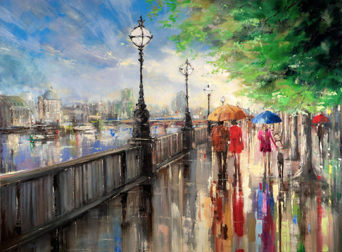 Commission/Reserved - Eva Czarniecka Umbrella Oil paintings Rain London Streets Pallets Knife Limited Edition Prints Impressionism Art Contemporary