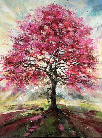 'Tree Of Hope' LARGE - Eva Czarniecka Umbrella Oil paintings Rain London Streets Pallets Knife Limited Edition Prints Impressionism Art Contemporary