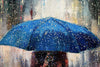 'Under Blue Umbrella I' Oil Painting on Canvas - Eva Czarniecka Umbrella Oil paintings Rain London Streets Pallets Knife Limited Edition Prints Impressionism Art Contemporary