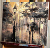 'Winter Night In Hyde Park' Oil Painting on Canvas - Eva Czarniecka Umbrella Oil paintings Rain London Streets Pallets Knife Limited Edition Prints Impressionism Art Contemporary