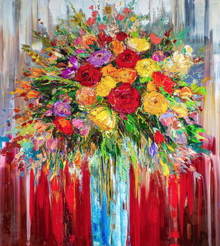'Full Bloom' Oil Painting - Eva Czarniecka Umbrella Oil paintings Rain London Streets Pallets Knife Limited Edition Prints Impressionism Art Contemporary
